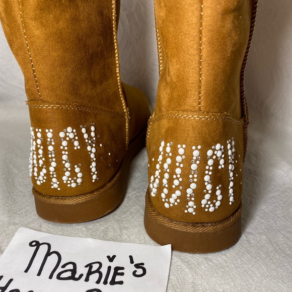 Womans Juicy Couture furry faux fur boots cognac brown BNWT NIB sizes 7-10 NWT - Picture 2 of 13
